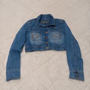 Hydraulic cropped distressed denim jacket